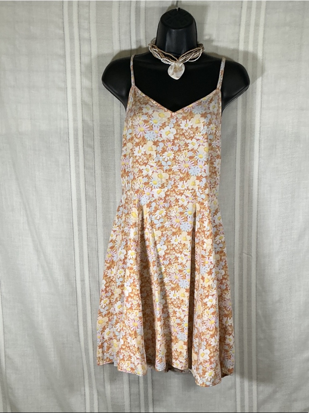 GAP Peach Floral Mini Dress Spaghetti Strap A-Line Flowy Summer Dress Size M